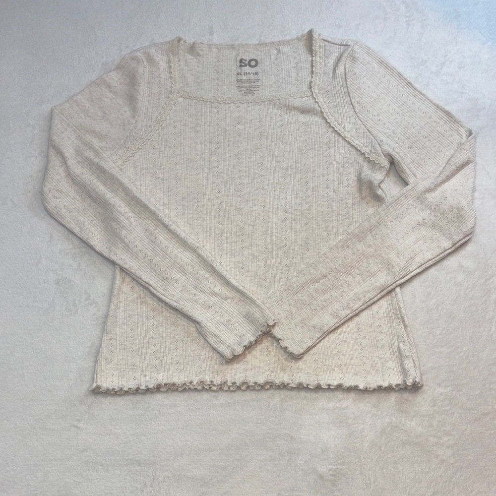 SO‎ Ivory Lace-Trimmed Knit Top